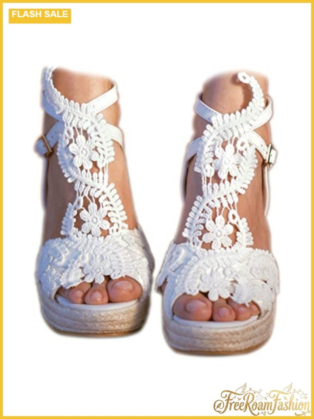 Women's Platform Wedge Sandals Open Toe Ankle Strap Lace Wedding Bridesmaid